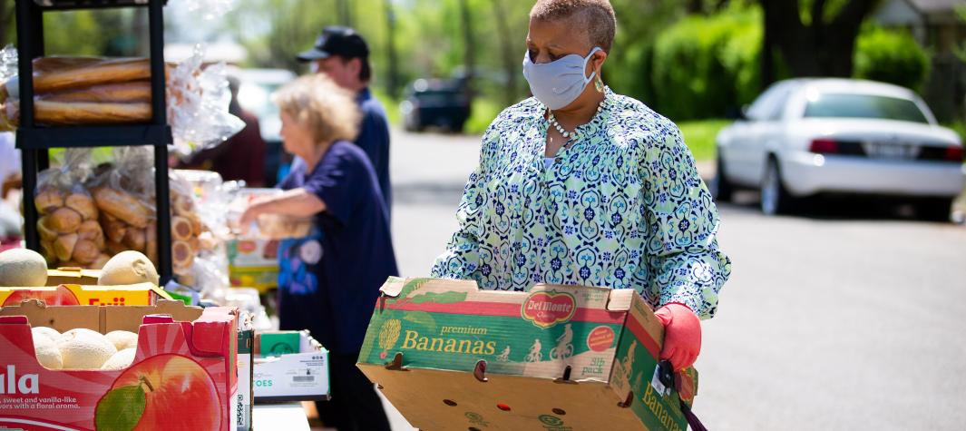 volunteers at food drive